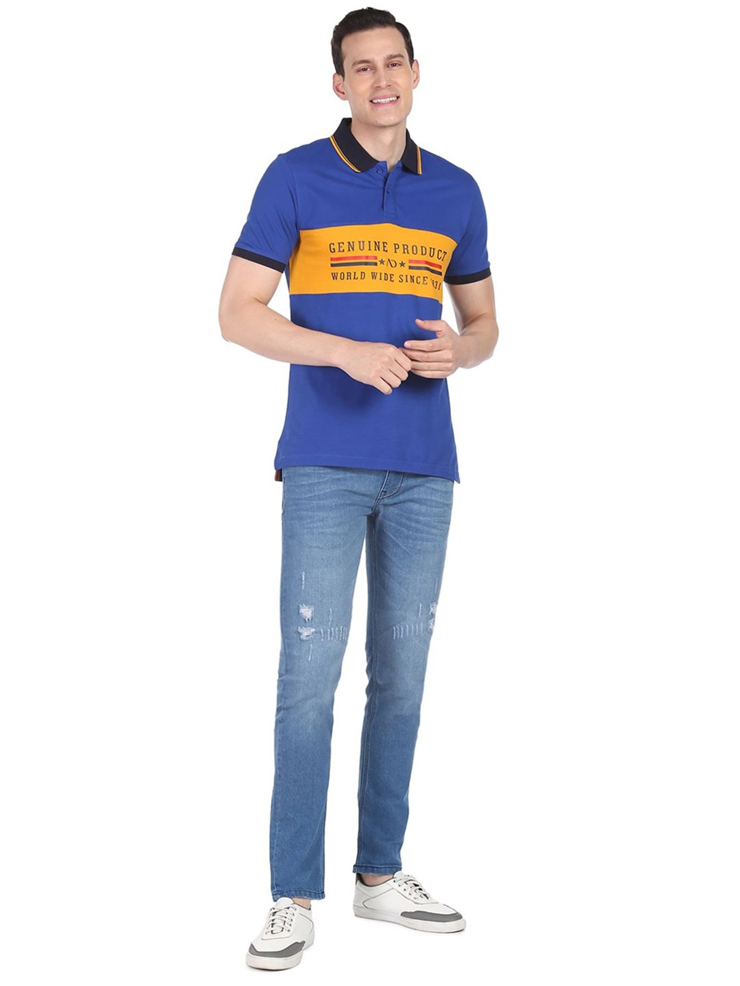 AD by Arvind Royal Blue Polo T-Shirt