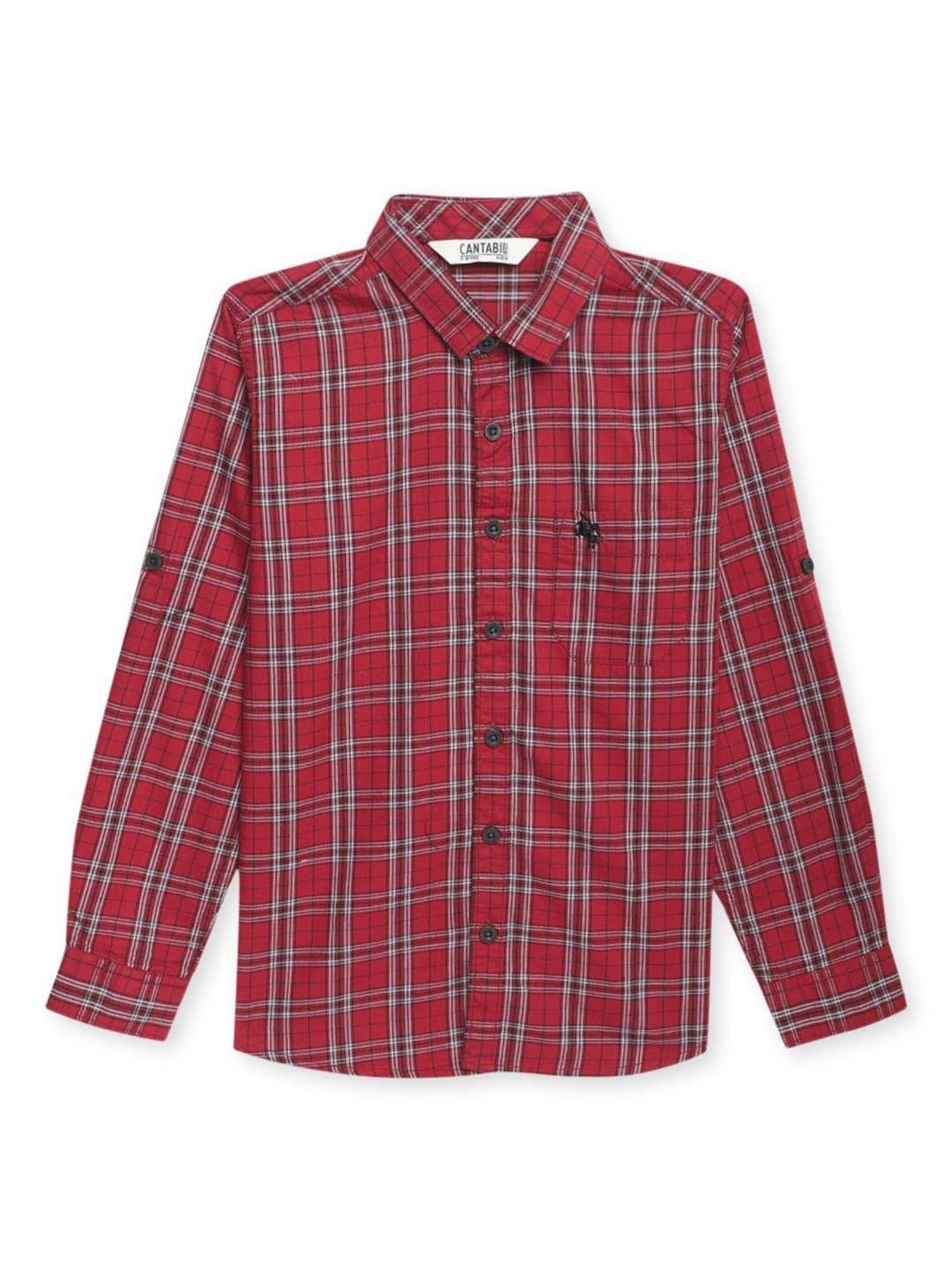 Cantabil Kids Red Cotton Chequered Full Sleeves Shirt