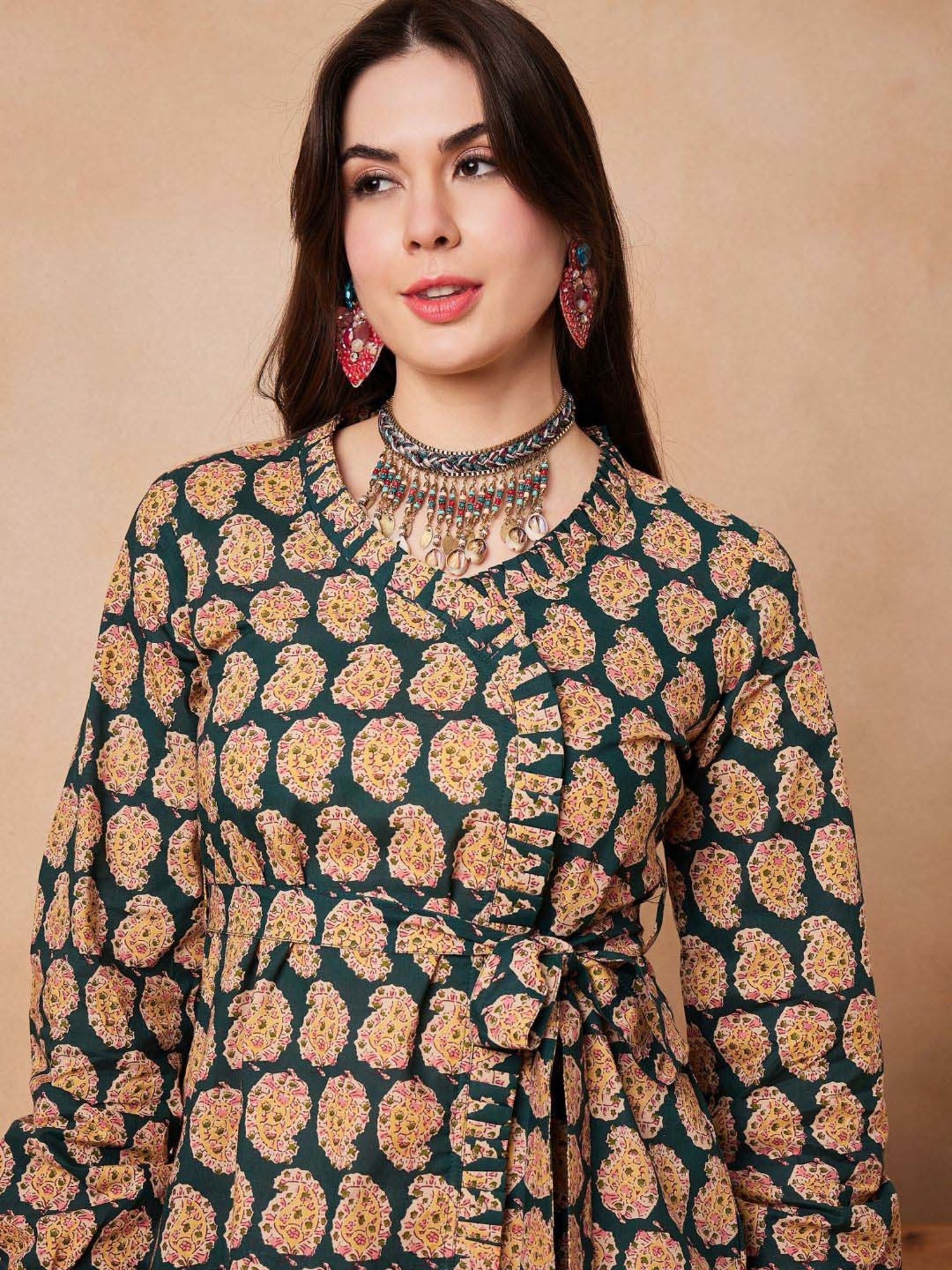 Inweave Green Cotton Printed Top & Pant Set