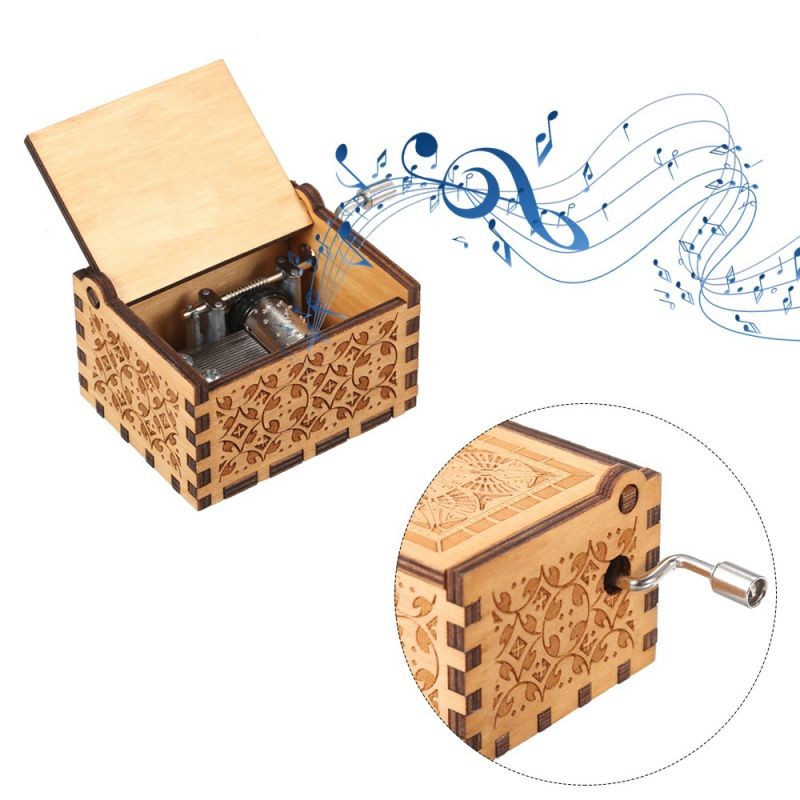 Wood Music Box Mini Vintage Engraved Hand-Operated Musical Box Birthday Christmas Valentine's Day Exquisite Gift
