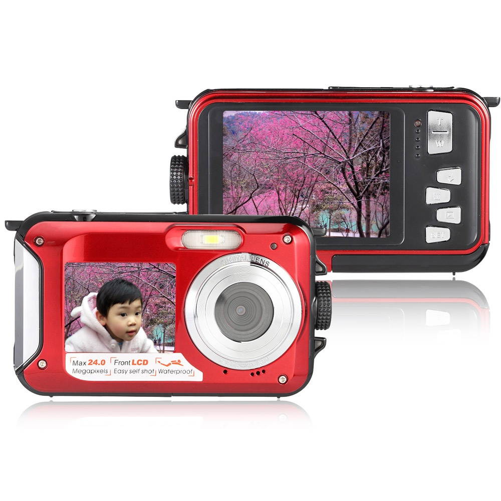 W599 24MP 2.7 Inch Double Screen Waterproof Anti Shake 16X Zoom 1920x1080 HD Camera  Red