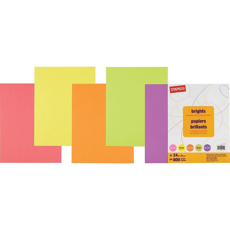 Staples Brights 24lb. Colored Paper Assorted 800/Pack 578341