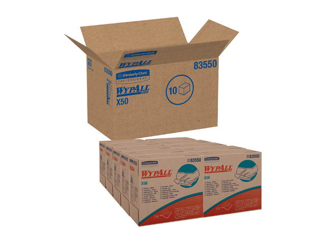 WypAll X50 Disposable Cloths (83550), Strong for Extended Use, POP-UP Box, White, 10 Boxes / Case, 176 Sheets / Box, 1,760 Sheets / Case