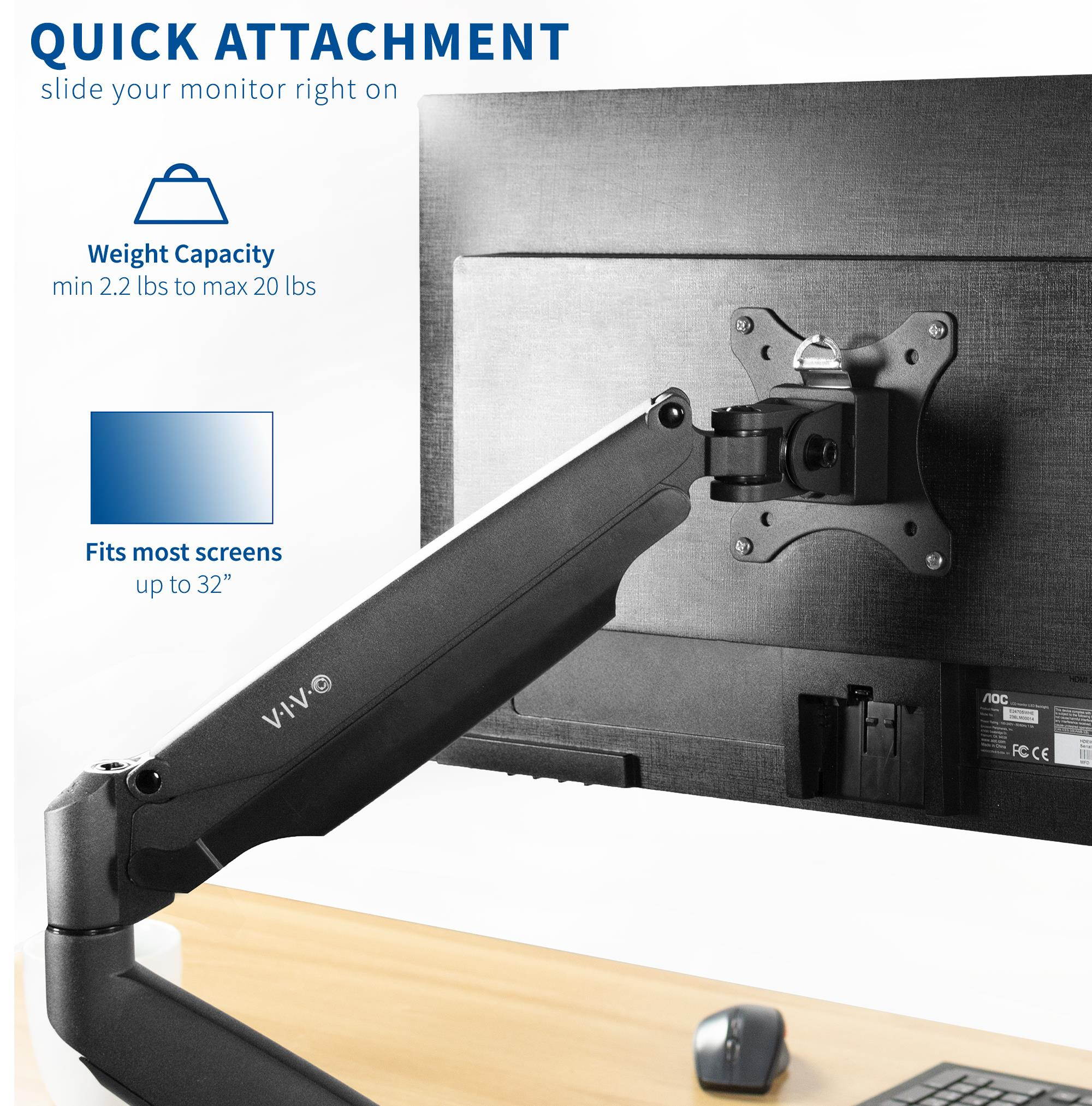 VIVO Aluminum Single Monitor Articulating Desk Mount Stand w/ Gas Spring Arm Fits up to 32" Screen (STAND-V001Q)