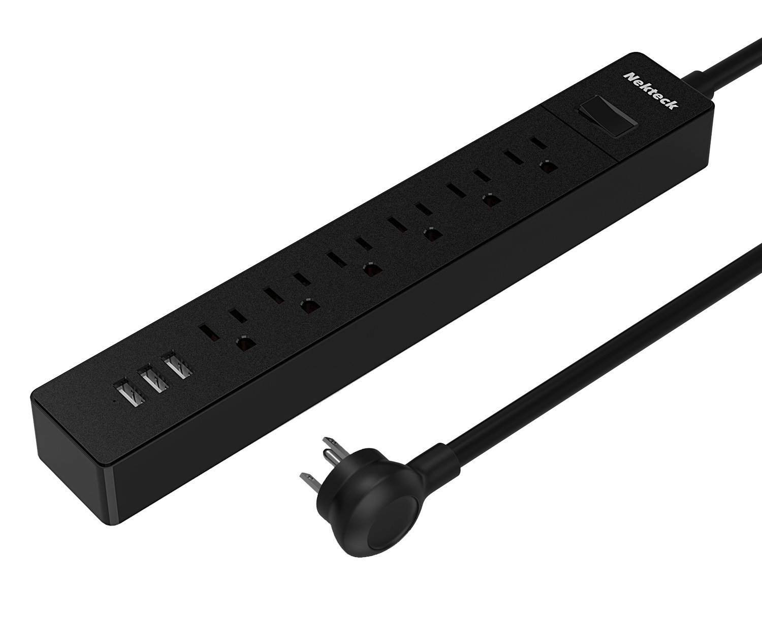 Nekteck 6-Outlet Power Strip Surge Protector with 3 USB Ports, 5-Foot Long Cord, Flat Plug, Ideal for Travel Accessories, Mobile Devices, Personal Electronics, Small Appliances and More