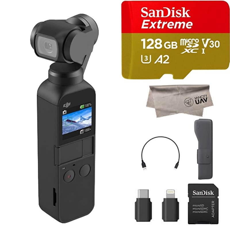 2019  Osmo Pocket Handheld 3 Axis Gimbal with Integrated 4K Camera Bundle, Comes 64GB Extreme Micro SD