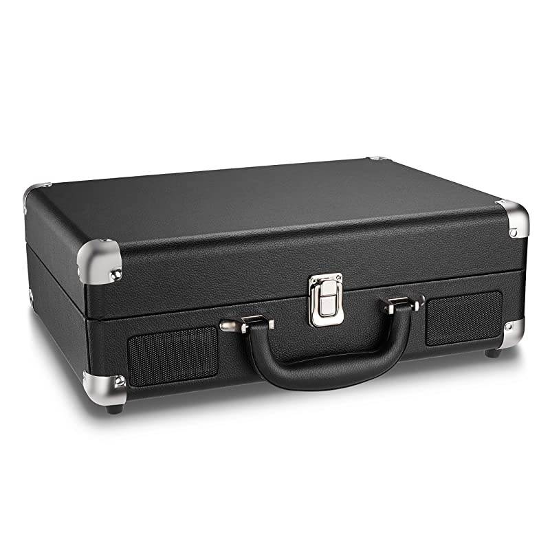 Stereo Black Record Player 3 Speed Portable Turntable Suitcase Built in 2 Speakers RCA Line Out AUX Headphone Jack PC Recorder