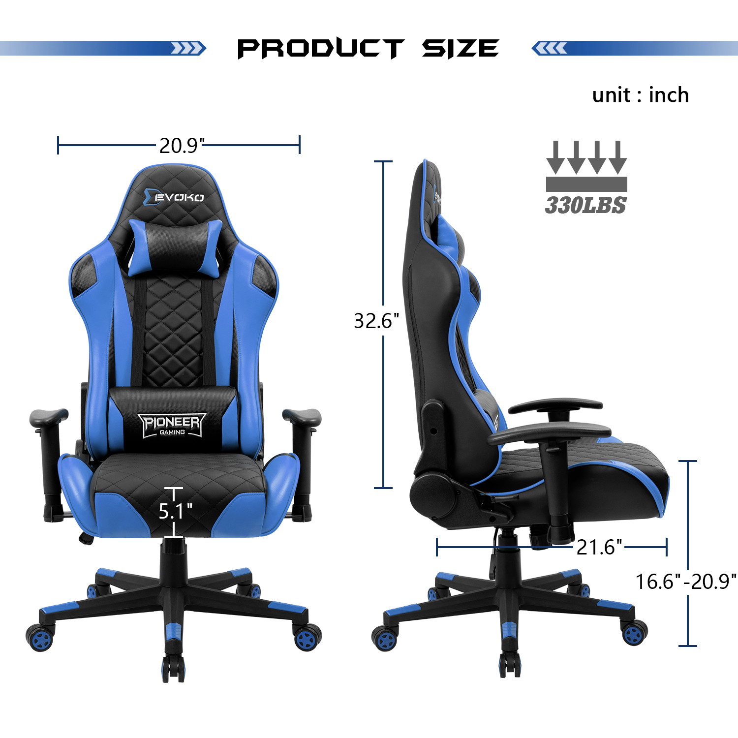 Gaming Chair, Racing Style Computer Desk Chair Padded Armrests Ergonomic Lumbar Support Adjustable Height