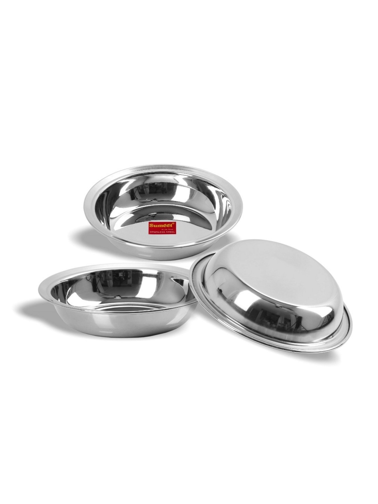 Sumeet S.S. Heavy Gauge Multi Utility Serving Plates with Mirror Finish 19cm Dia-Set of 3pc