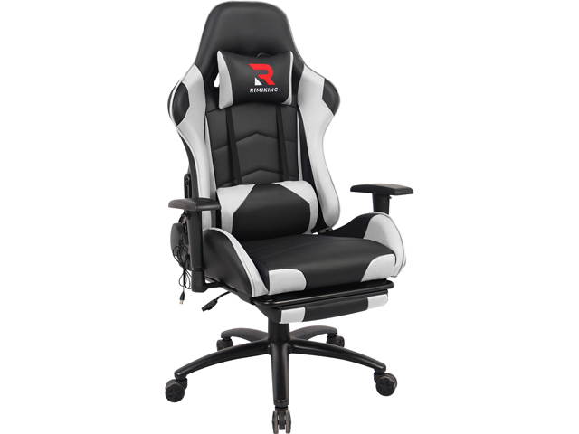 Massage Racing Chair with Retractable Footrest Gaming Chair - Computer Office Adjustable Lumbar Cushion Headrest Swivel Rocking Function Desk Chair 5 Colors
