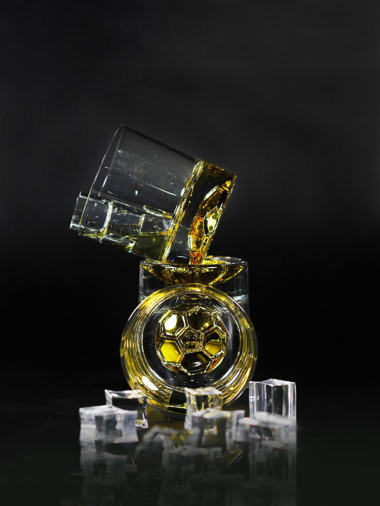 Melbify Gold Football Transparent Whiskey Glass 300ml - Set of 2