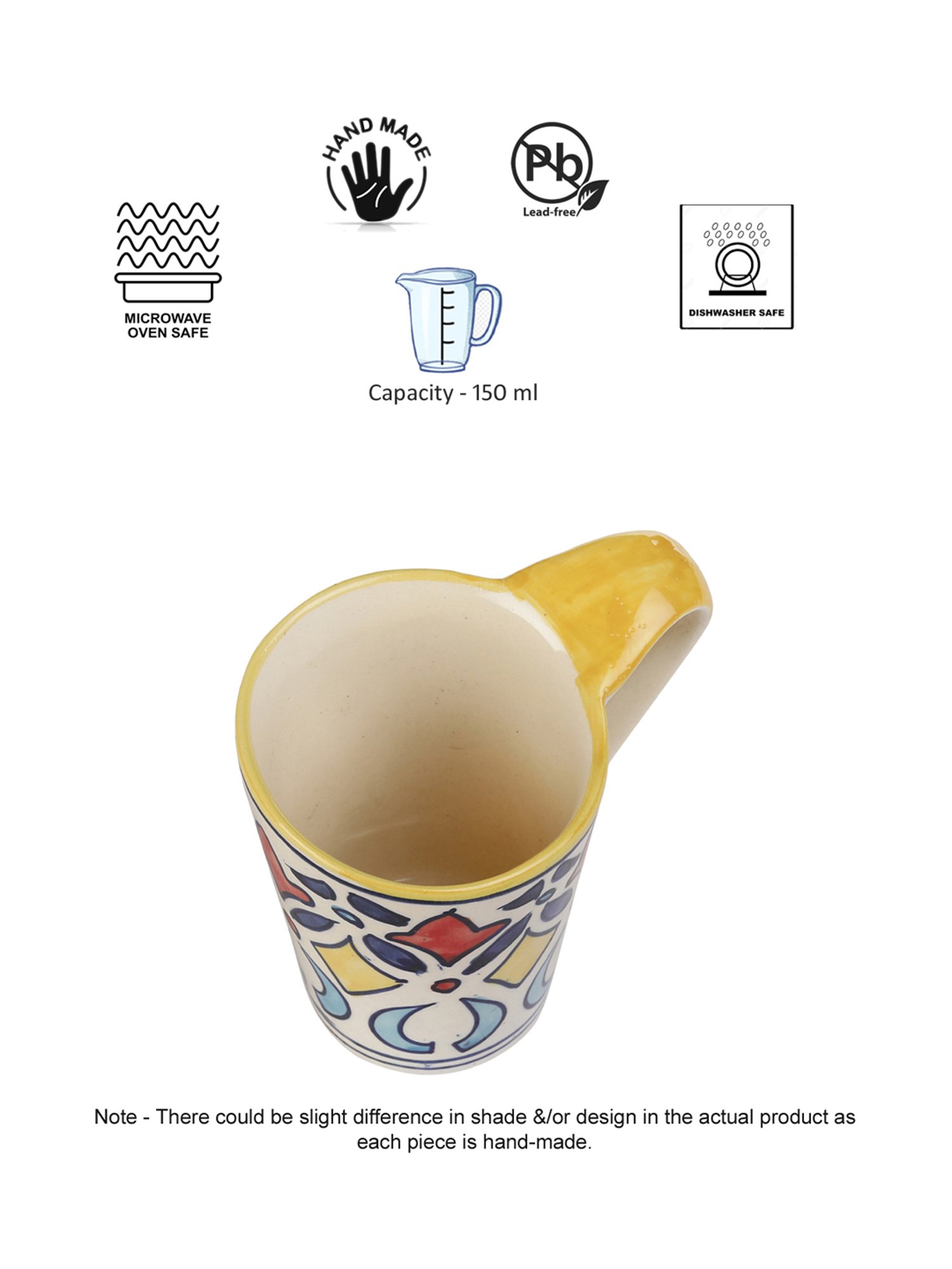 JCPL White & Red Ceramic Cup (0.18 L) - Set of 6