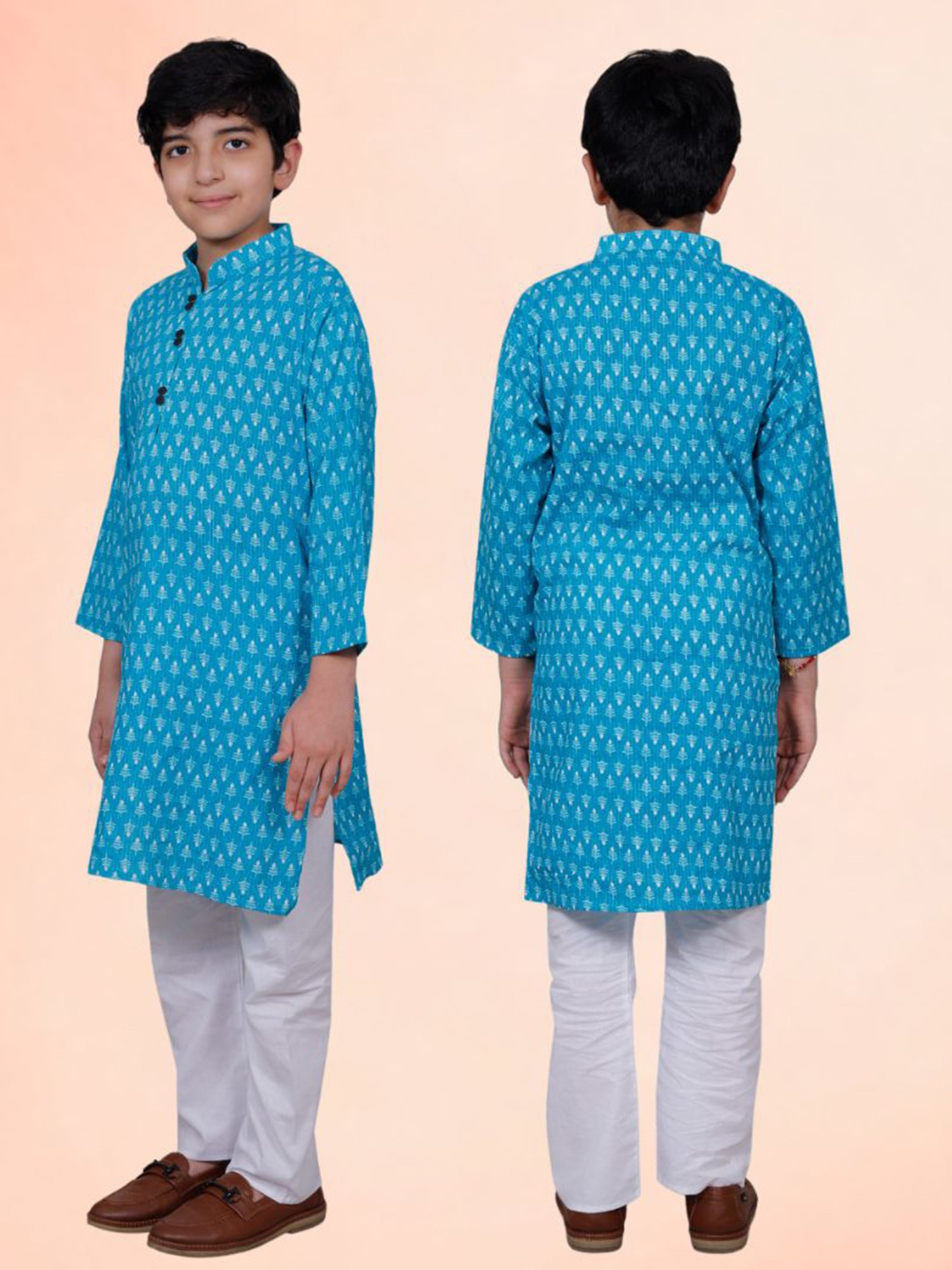 Tippy Top Kids Blue & White Printed Full Sleeves Kurta with Pyjamas