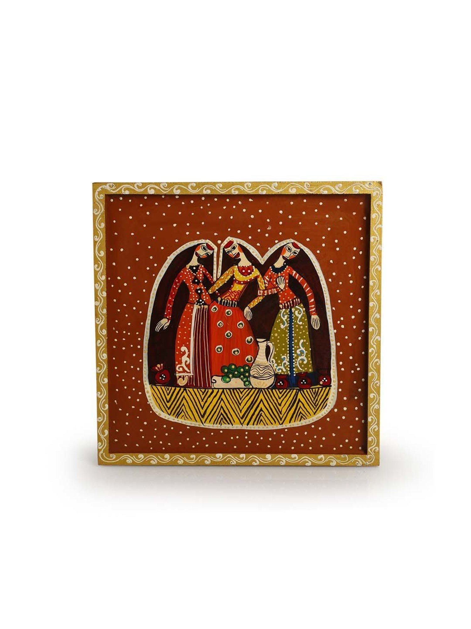 ExclusiveLane Multicolor Wood Village Women Hand-Painted Wall Decor Hanging