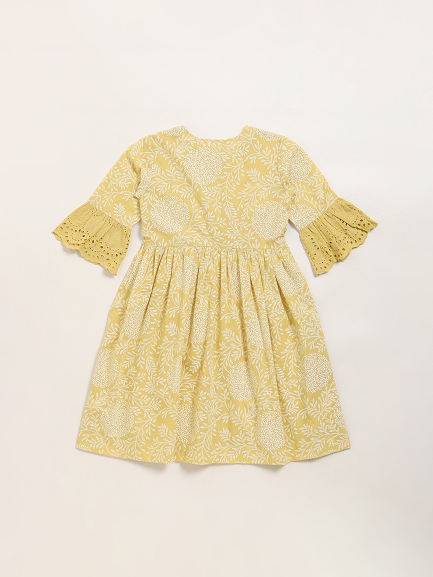 Utsa Kids by Westside Mustard Floral Design A-Line Cotton Dress