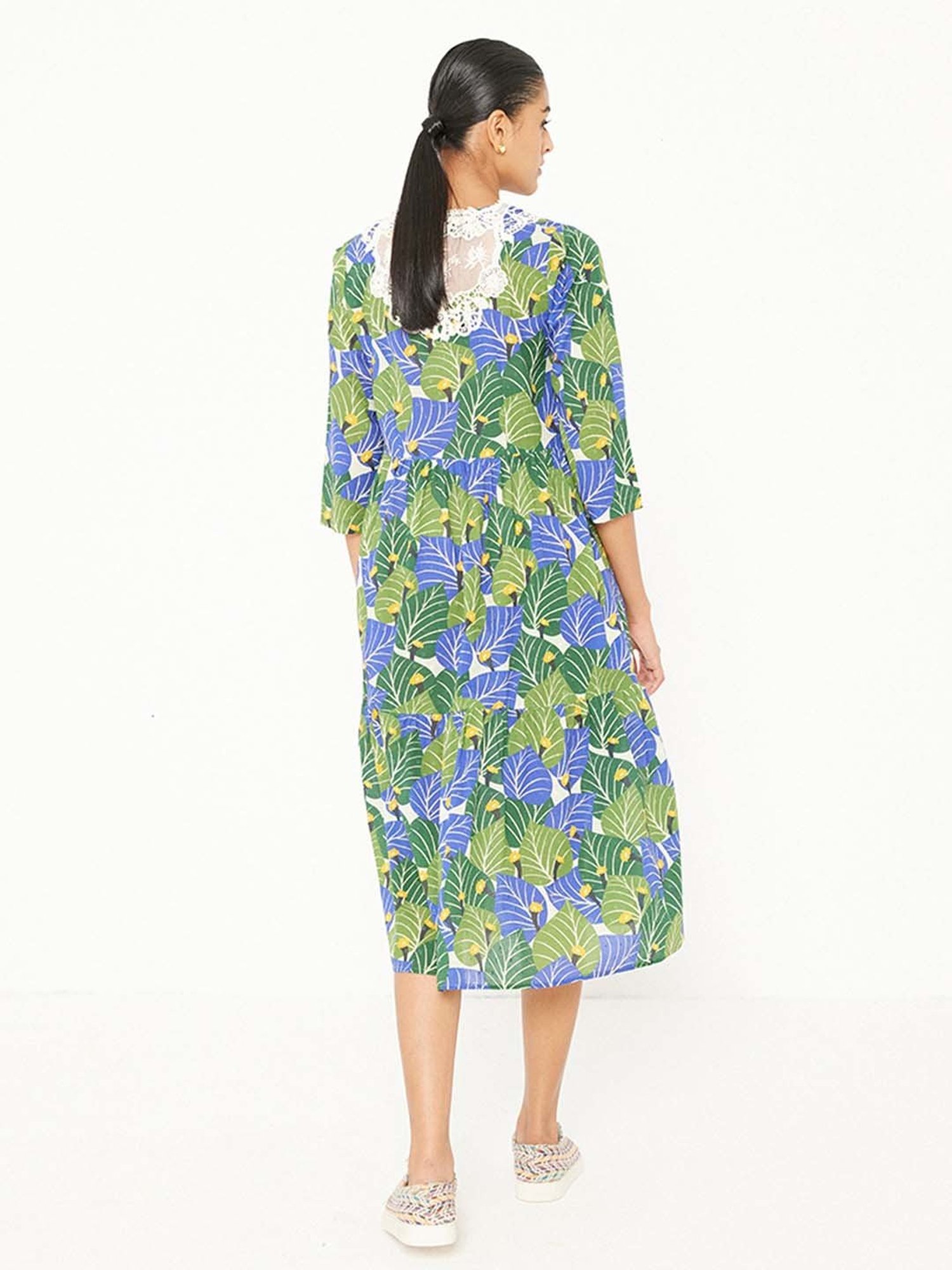 ANCESTRY Green Printed Midi Dress