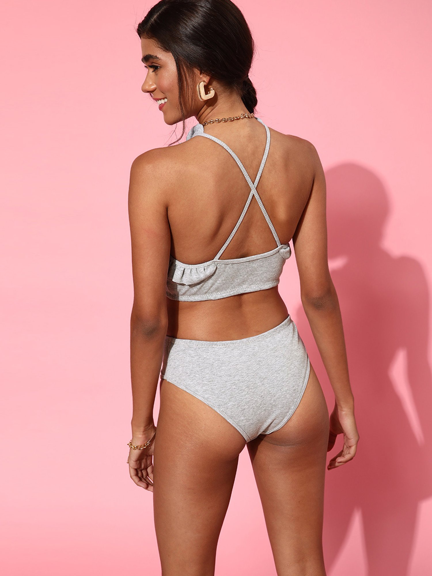Da Intimo Grey Halter Neck Bralette Brief Set