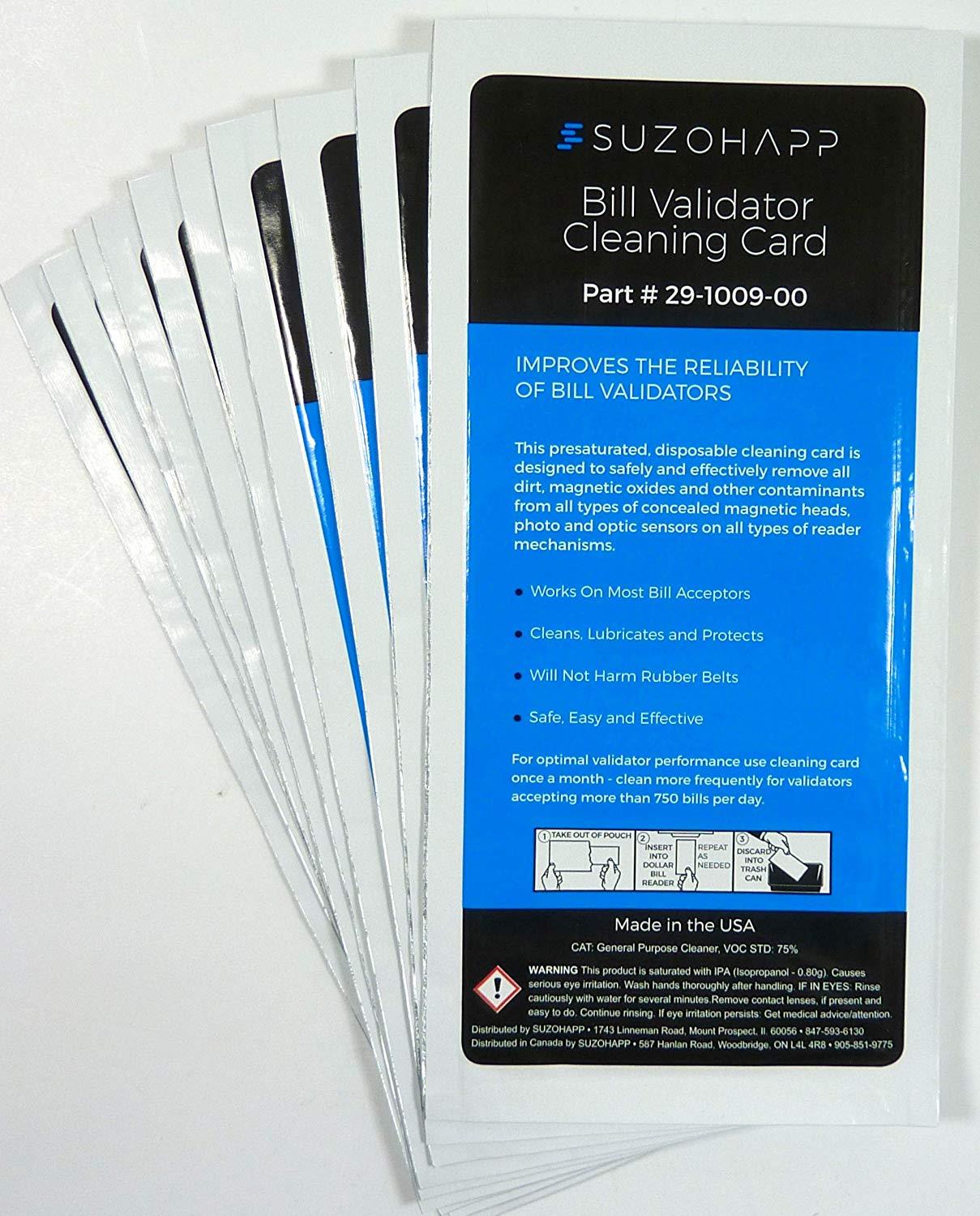Dollar Bill Validator / Acceptor Pre-saturated Cleaning Card 50/pk