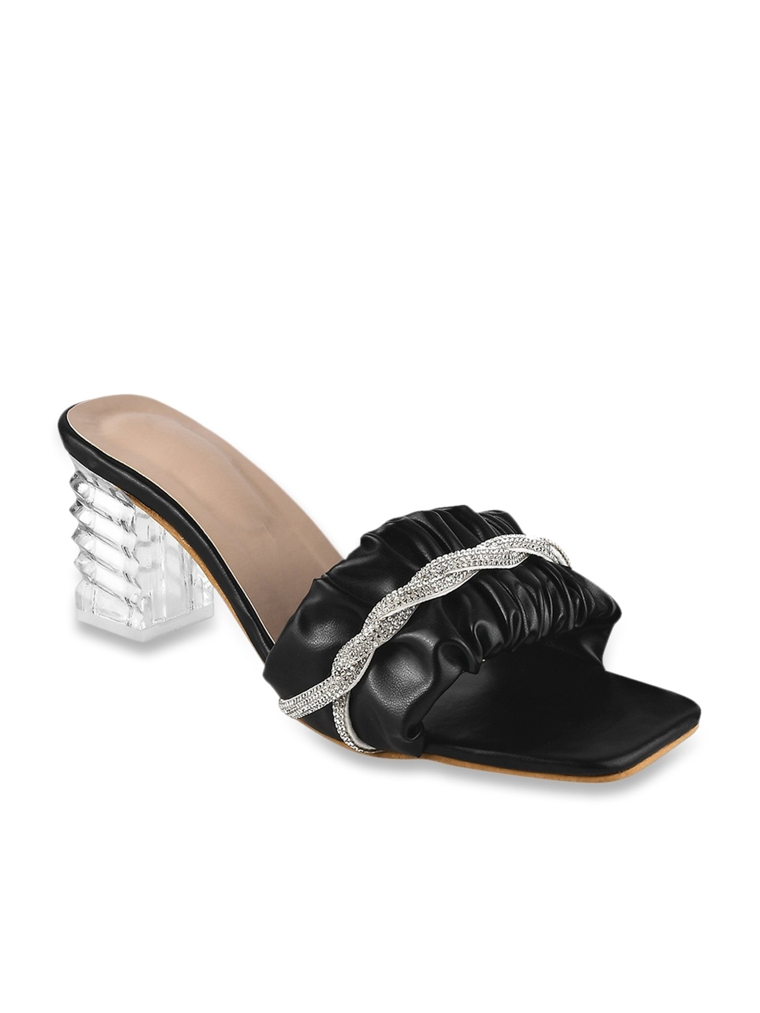 The White Pole Women's Black Casual Sandals