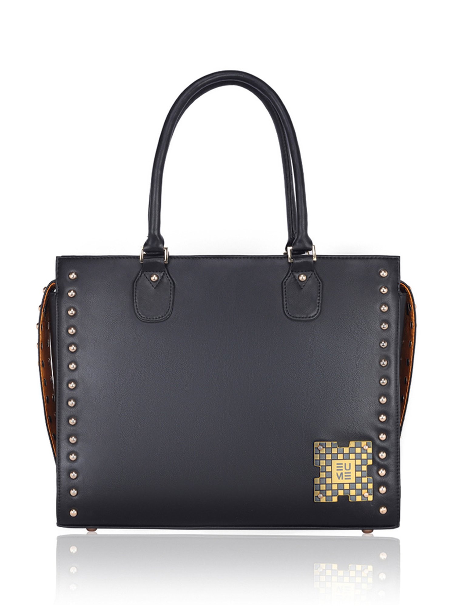Eume Daffodil Black Leather Satchel Handbag
