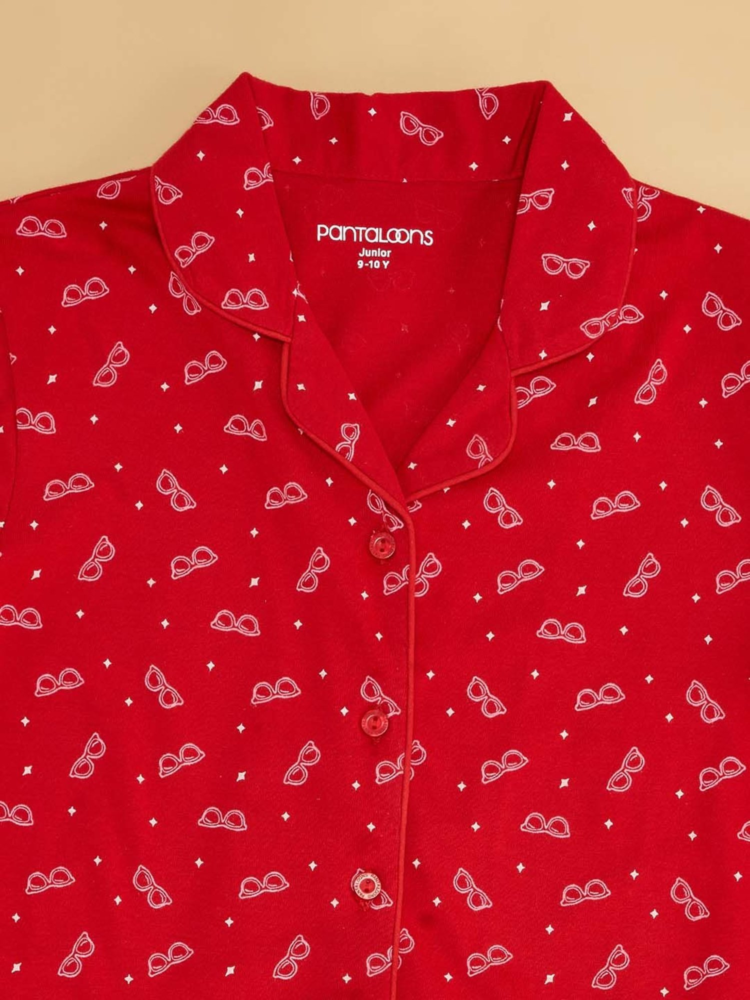 Pantaloons Junior Fiery Red Cotton Printed Shirt Set