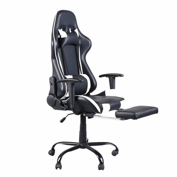 High Back Office Swivel Chair Gaming Chair Adjustable Chair with Footrest Tier Black & White