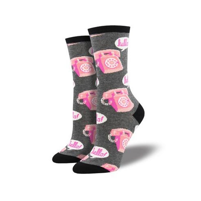Novelty Socks 9.0" Hold The Phone Grey Telephone Hello Talk Socksmith  -  Socks