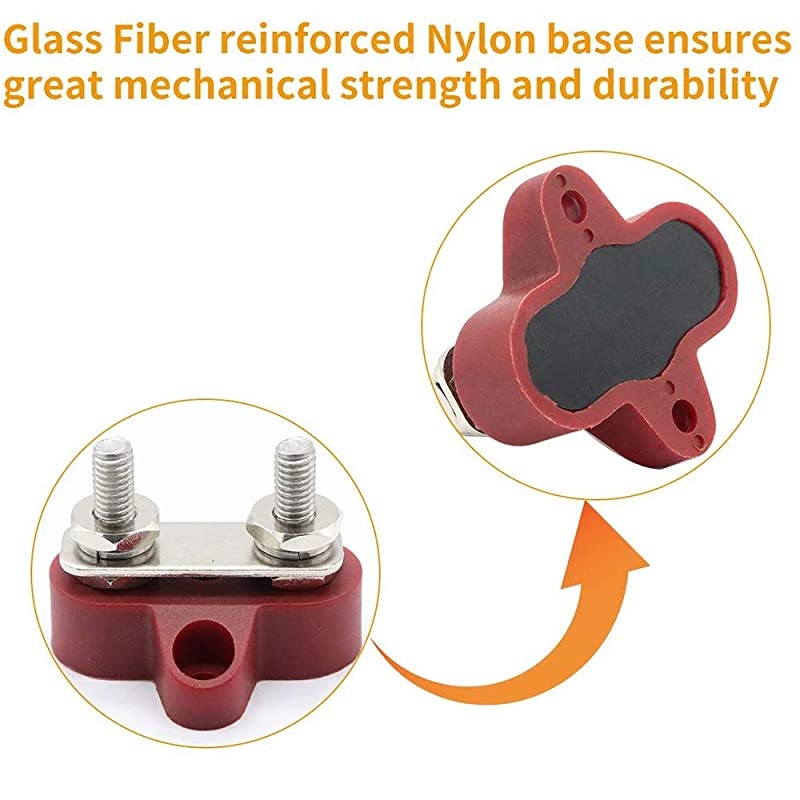 Bus Bar Terminal Block, Power Stud Battery Junction 1/4" Power Distribution for Truck RV Boat, Heavy Duty Stainless Steel (Red & Black Set)