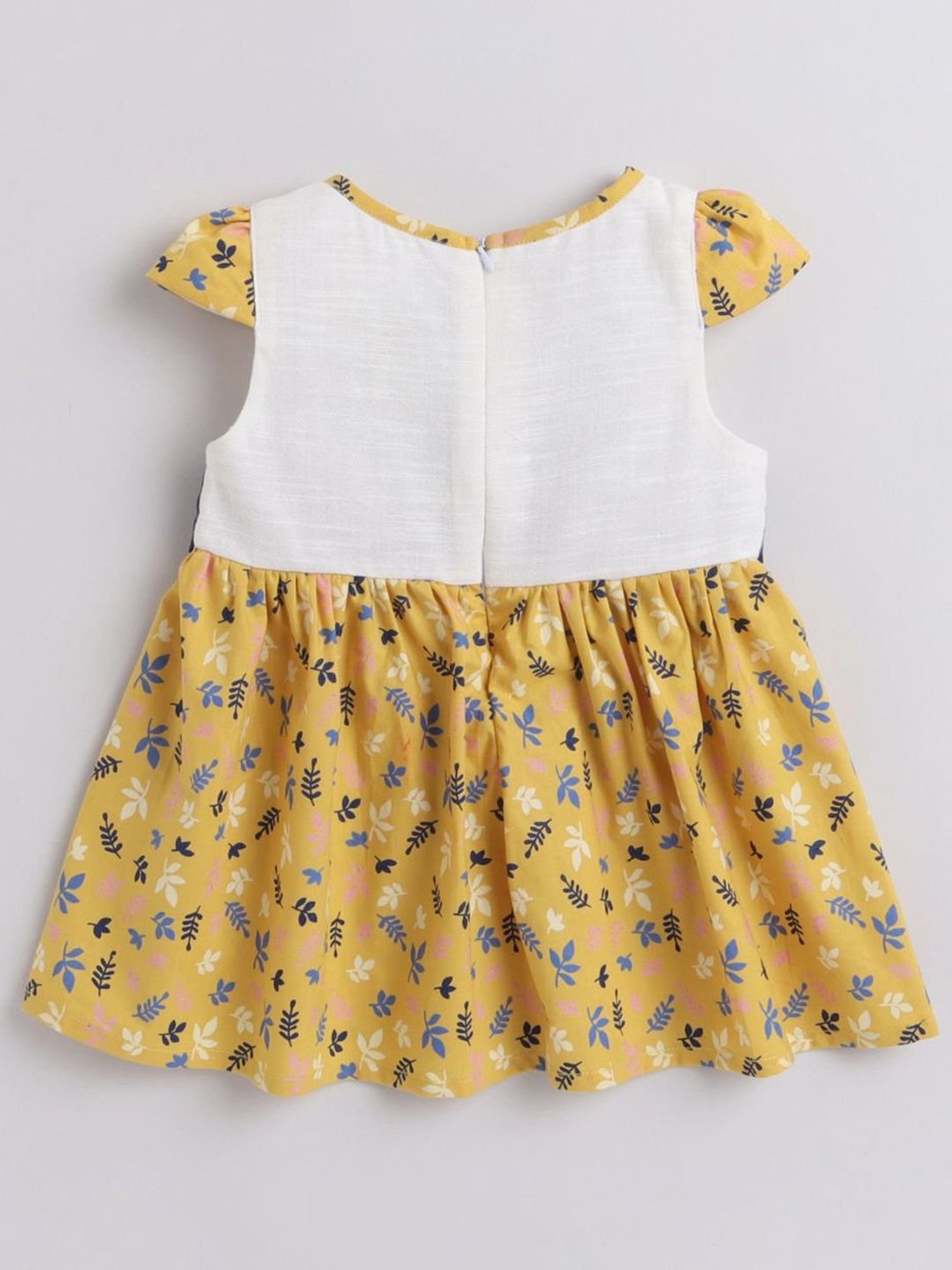 Many Frocks Kids White & Yellow Cotton Printed Dress