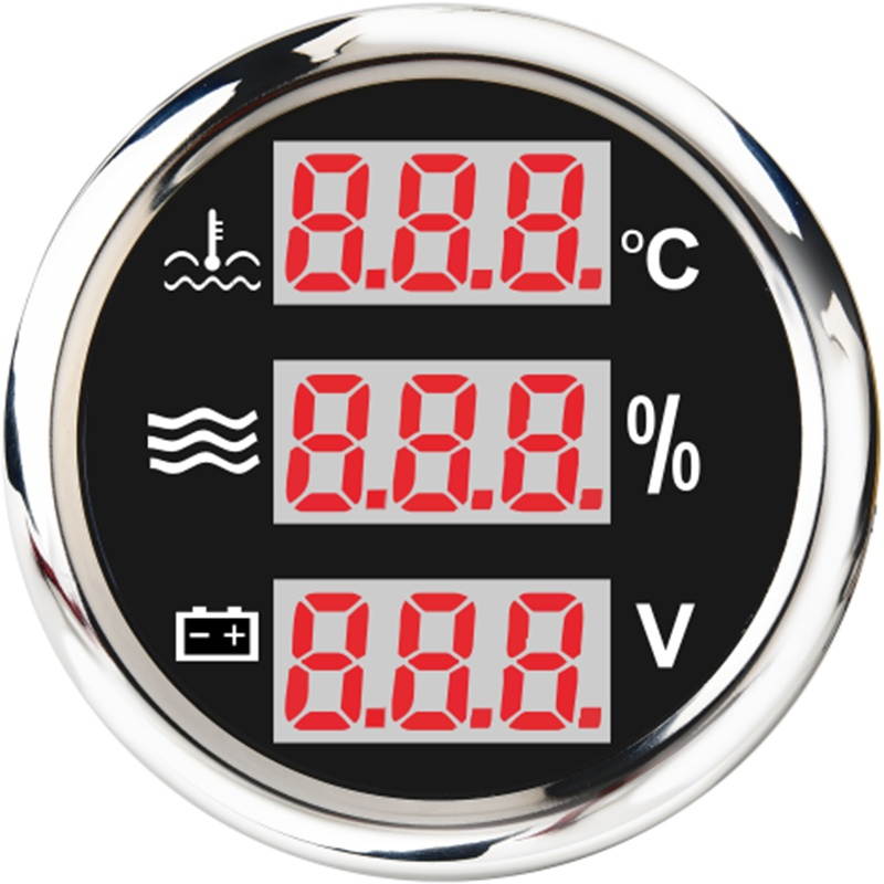 52mm 3 in 1 For Water Temp Meter Voltage Oil Pressure Gauge For Car Boat Marine Yachts Digital Gauges Auto Accessories