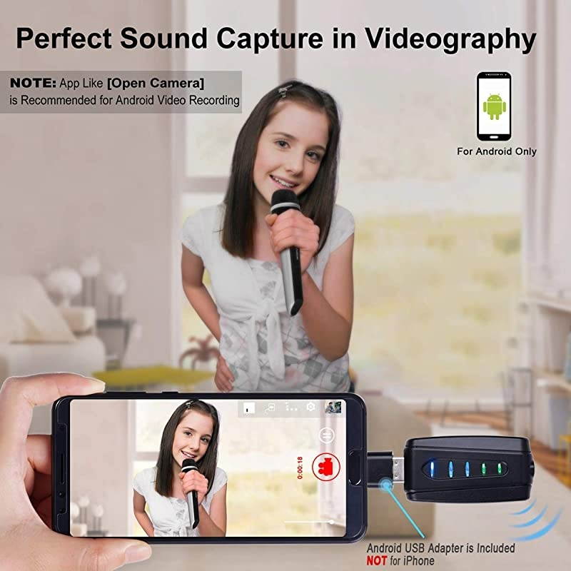 USB Wireless Microphone  UHF Dynamic mic for Android PC Computer Laptop PA Podcasting Vlogging YouTube Vocal Recording Gaming Singing Practice System with USB Receiver