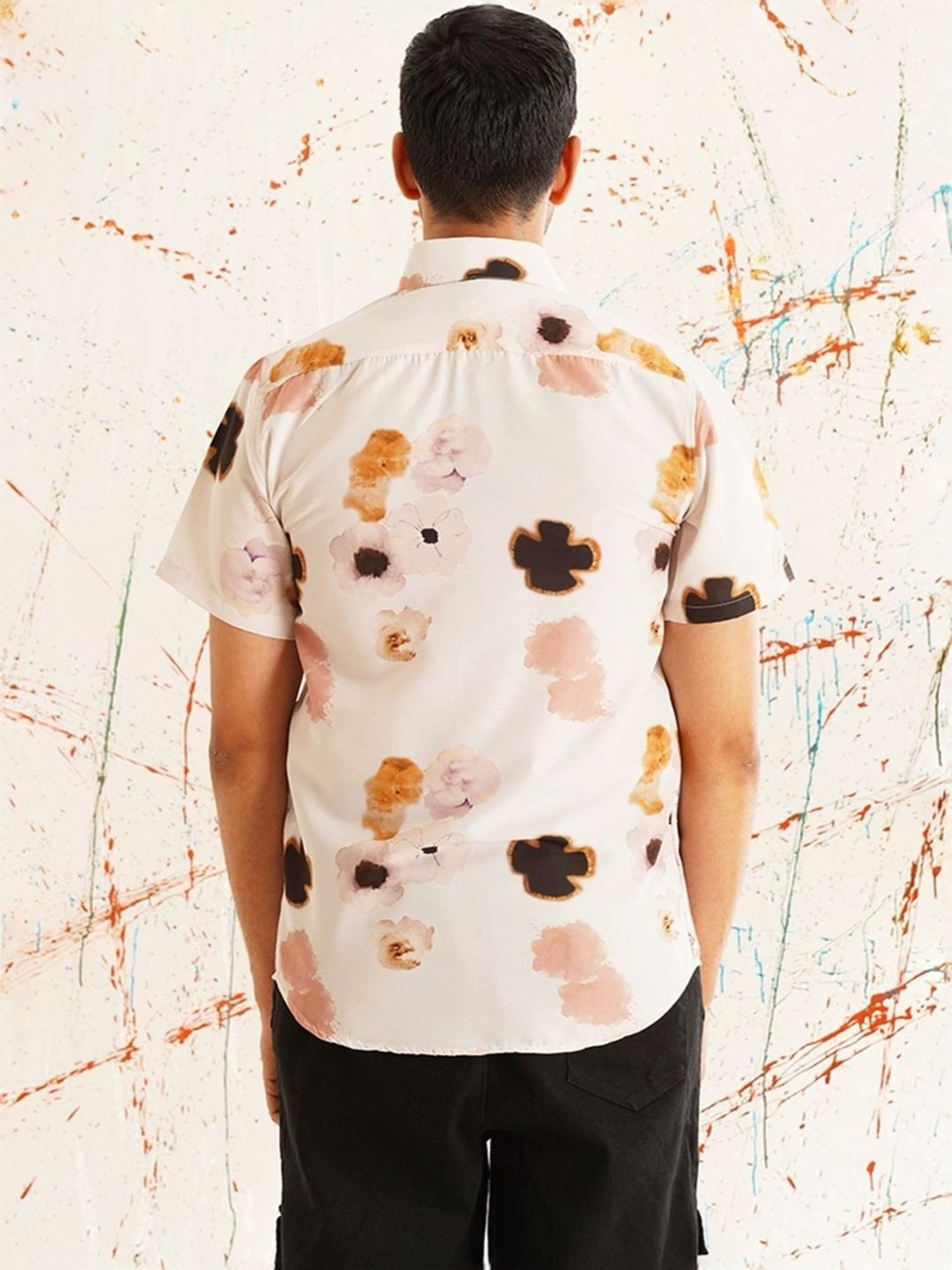 Indian Needle Peach Regular Fit Floral Print Shirt