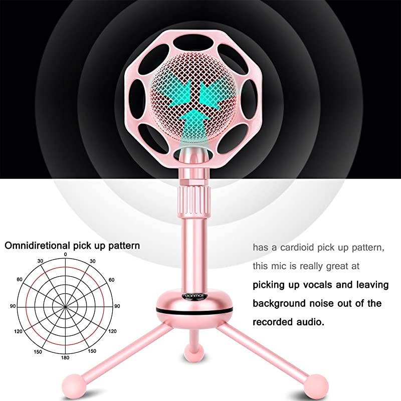 Professional Condenser Microphone  Plug Play Microphone with Tripod for PC Computer Phone for Games Podcast Broadcasting Rose Gold