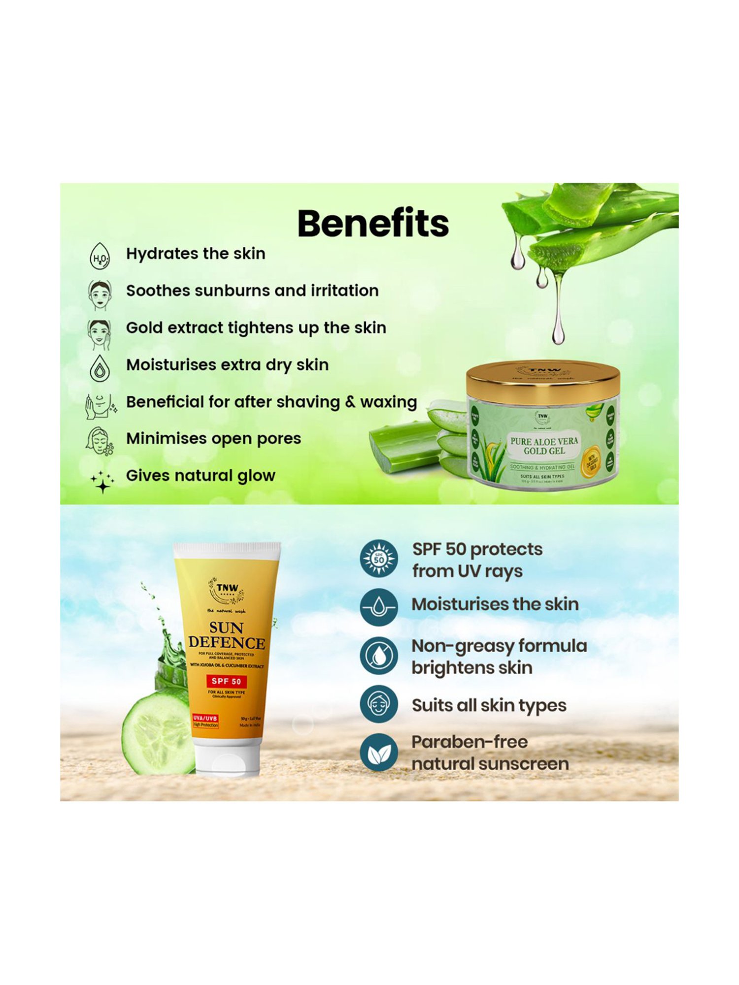 TNW-The Natural Wash Aloe Vera Gold Gel & SPF 50