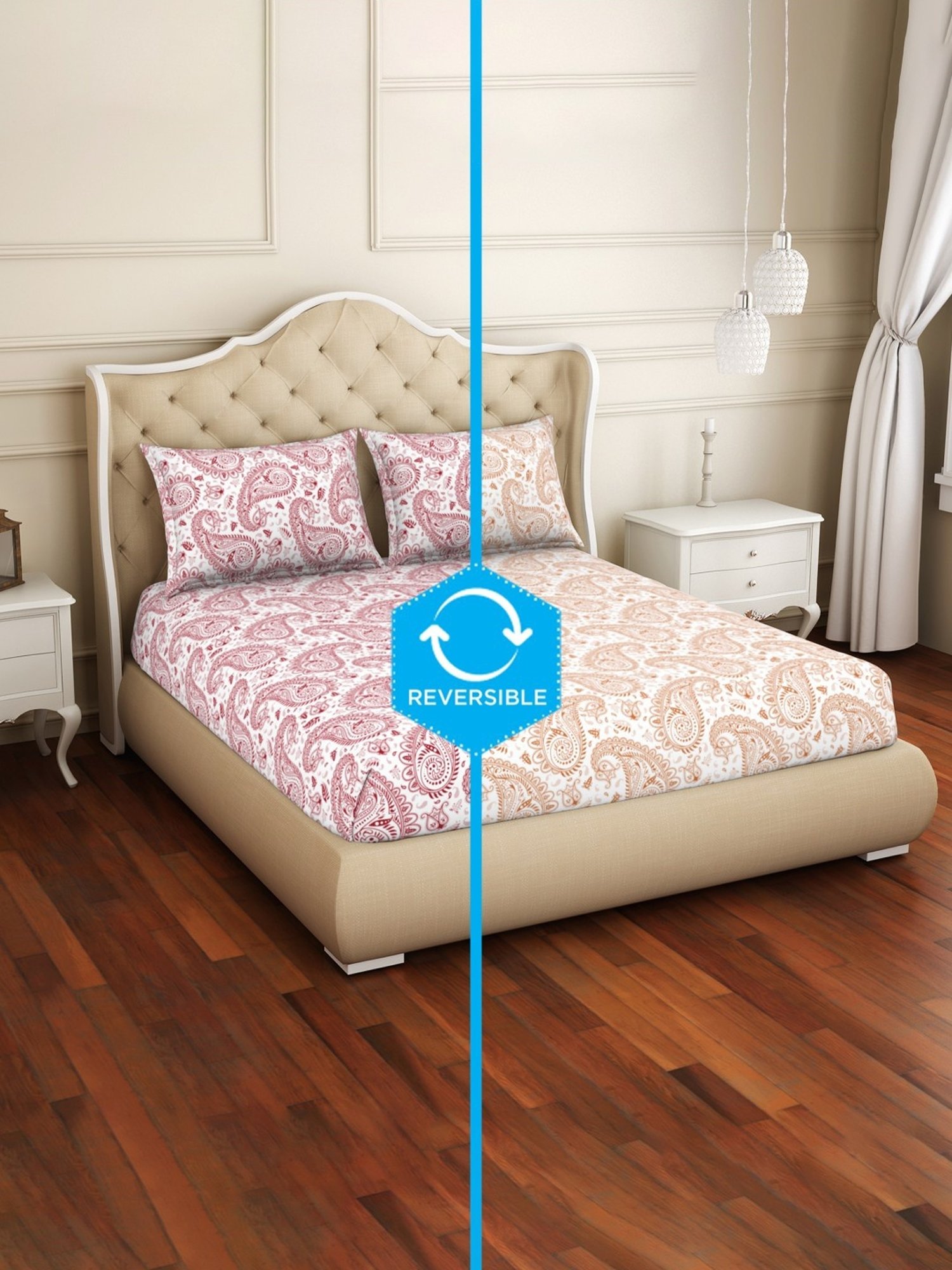 Welspun 2-In-1 Abstract Orange 150 TC Cotton King Flat Bedsheet with 2 Pillow Covers