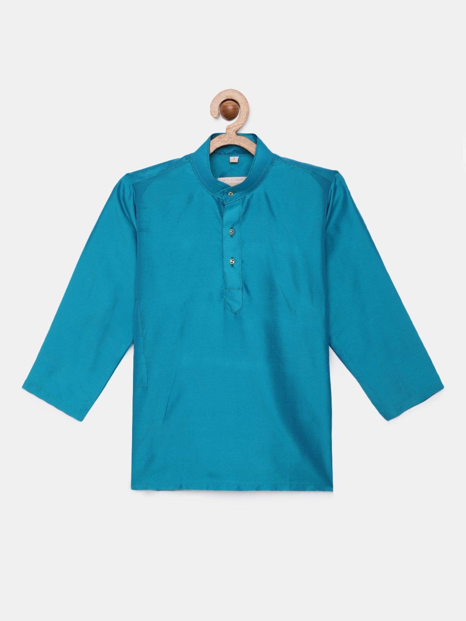 THANGAMAGAN Kids Turquoise Solid Full Sleeves Kurta