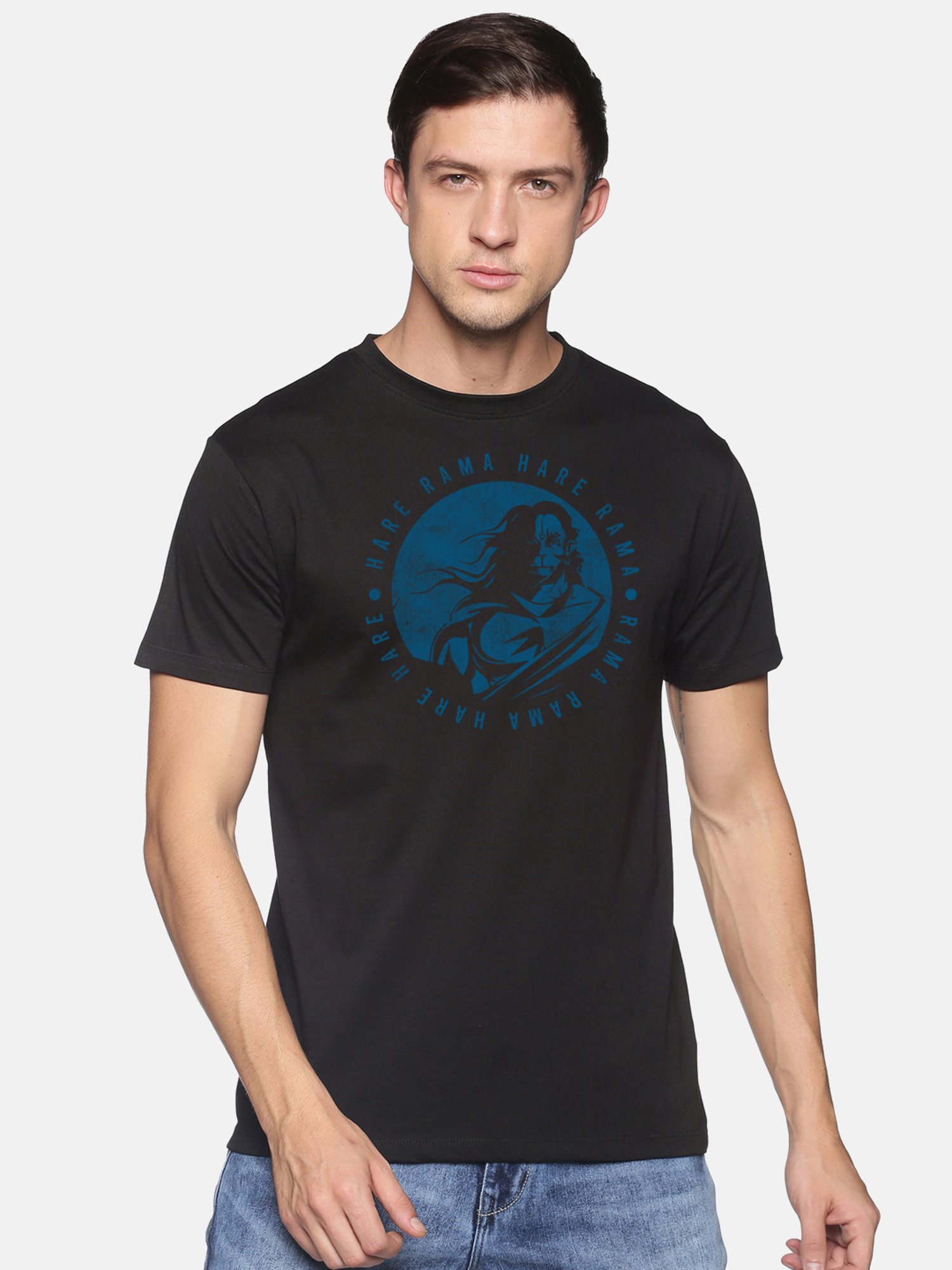 BLACK RADIO Black Slim Fit Printed Cotton Crew T-Shirt