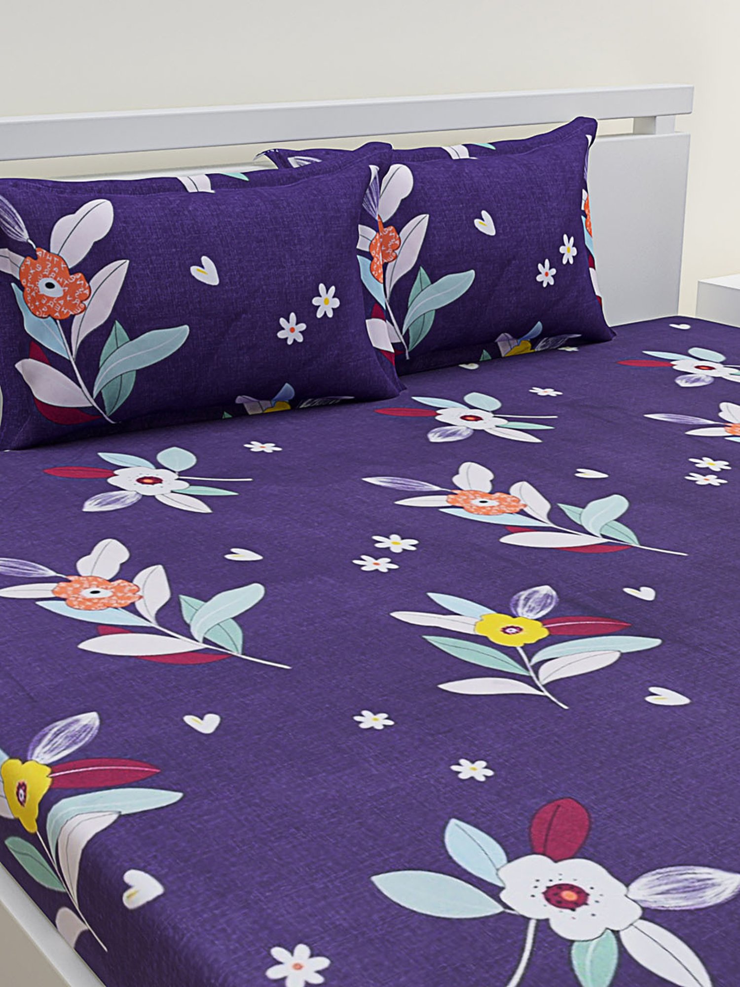 Romee Blue Microfibre Floral Bed Sheets