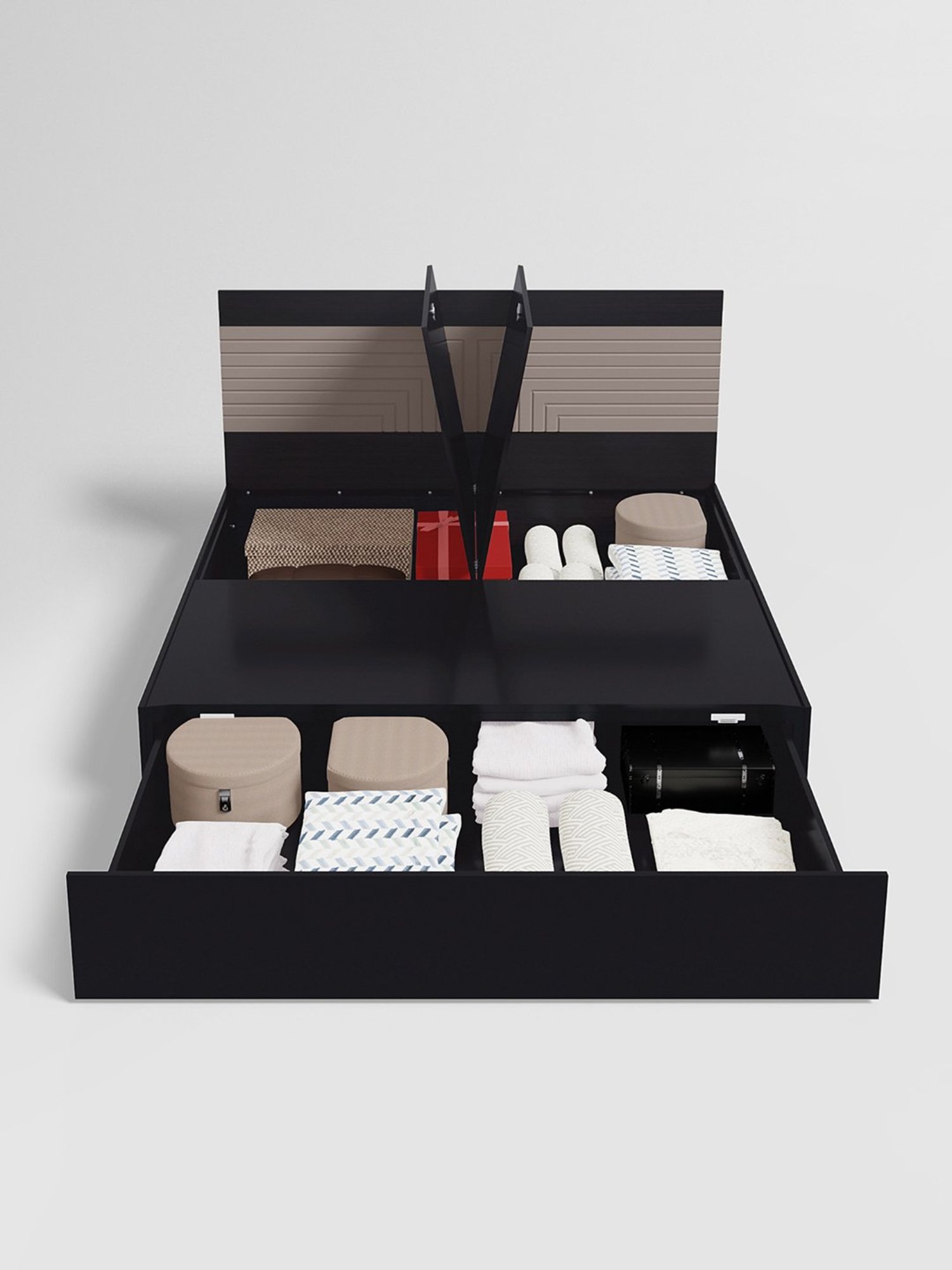 Nilkamal Riva Black Engineered Wood King Size Bed with Storage