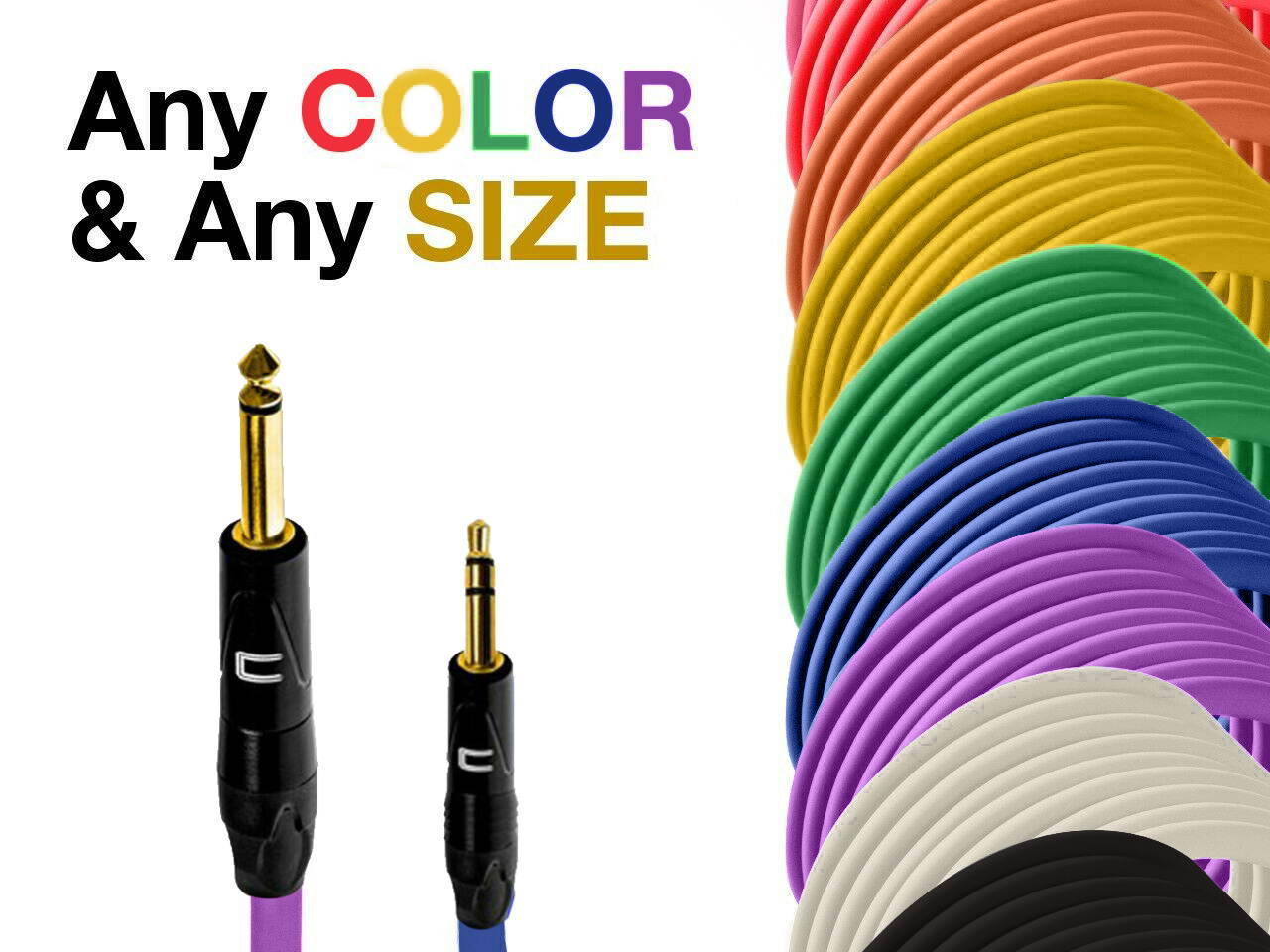 1/4" TS Male to 3.5 TRS Unbalanced Cable - Custom Length Color Professional Cord