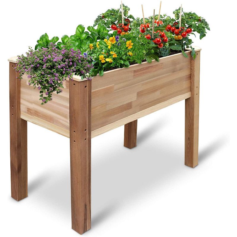 Jumbl Raised Canadian Cedar Garden Bed | Elevated Wood Planter for Growing Fresh Herbs, Vegetables, Flowers, Succulents & Other Plants at Home | Great for Outdoor Patio, Deck, Balcony | 34x18x30"
