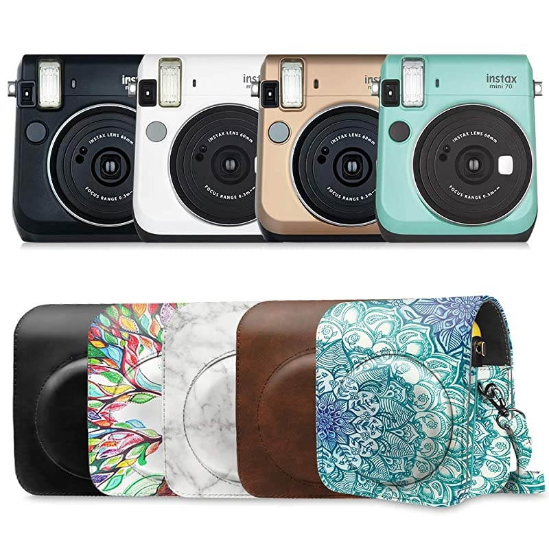 Protective Case for Fujifilm Instax Mini 70 - Premium Vegan Leather Bag Cover for Fujifilm Instax Mini 70 Instant Film Camera with Removable Adjustable Strap, Vintage Black