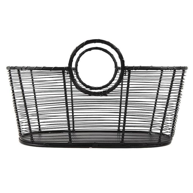 23"  Small Hand-Woven Steel Harvest Oval Basket Black - ACHLA Designs