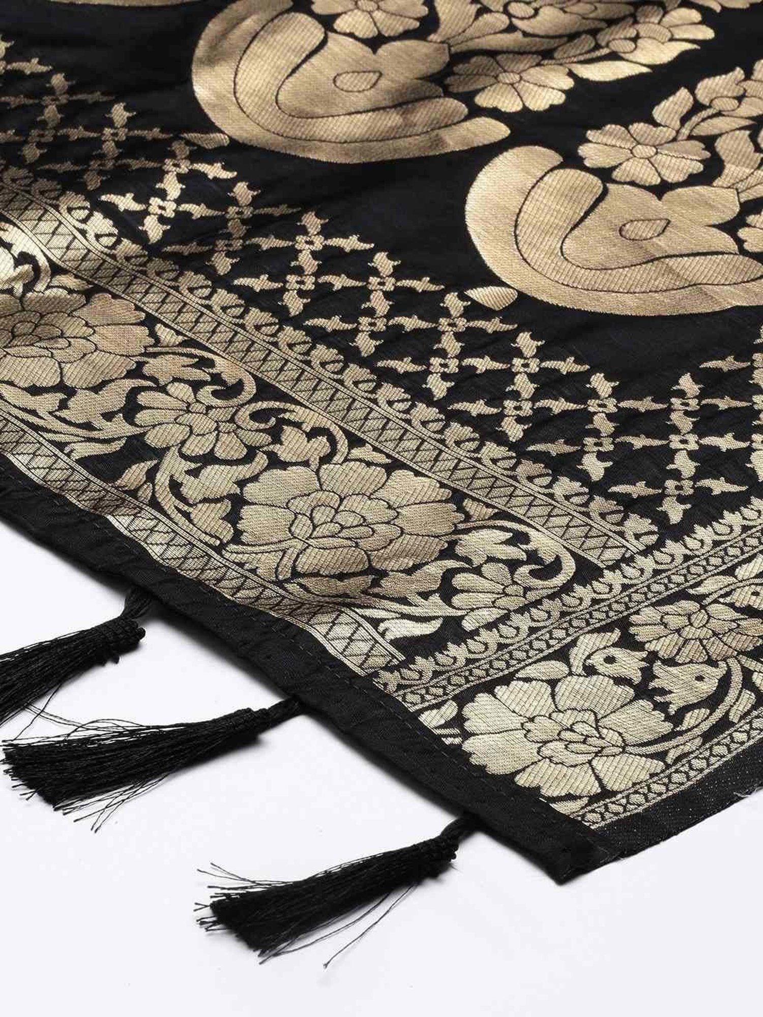 Silk Land Black Woven Pattern Dupatta