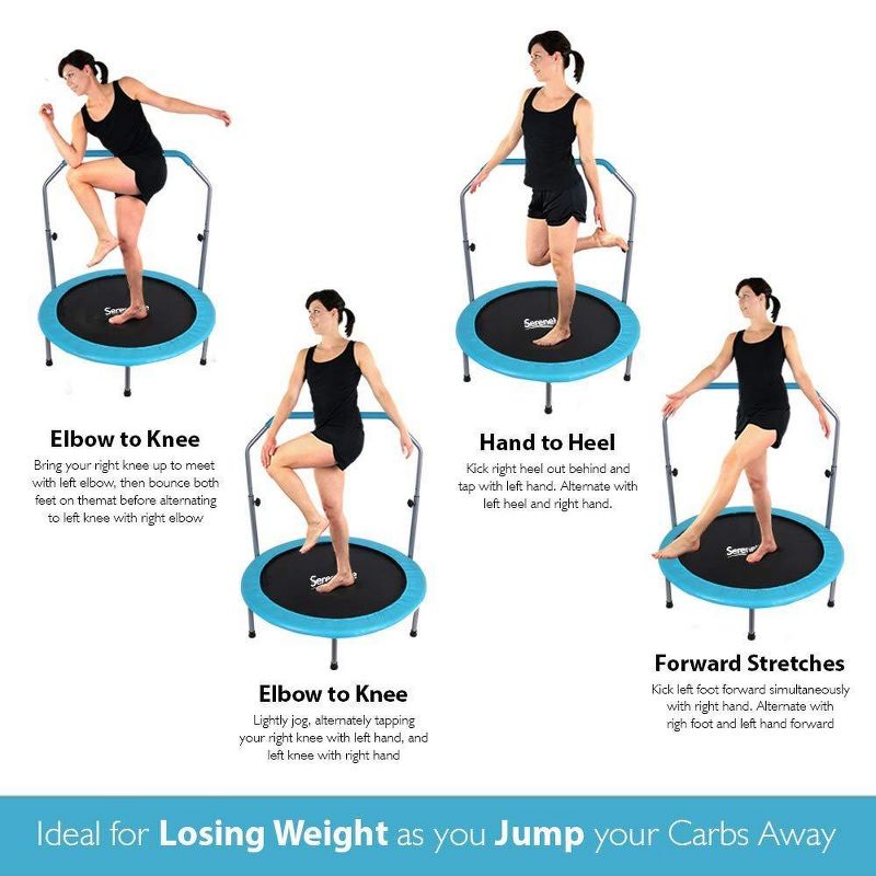 SereneLife SLELT403 40 Inch Adults Indoor Home Gym Outdoor Sports Exercise Fitness Trampoline with Handlebar and Padded Frame Cover