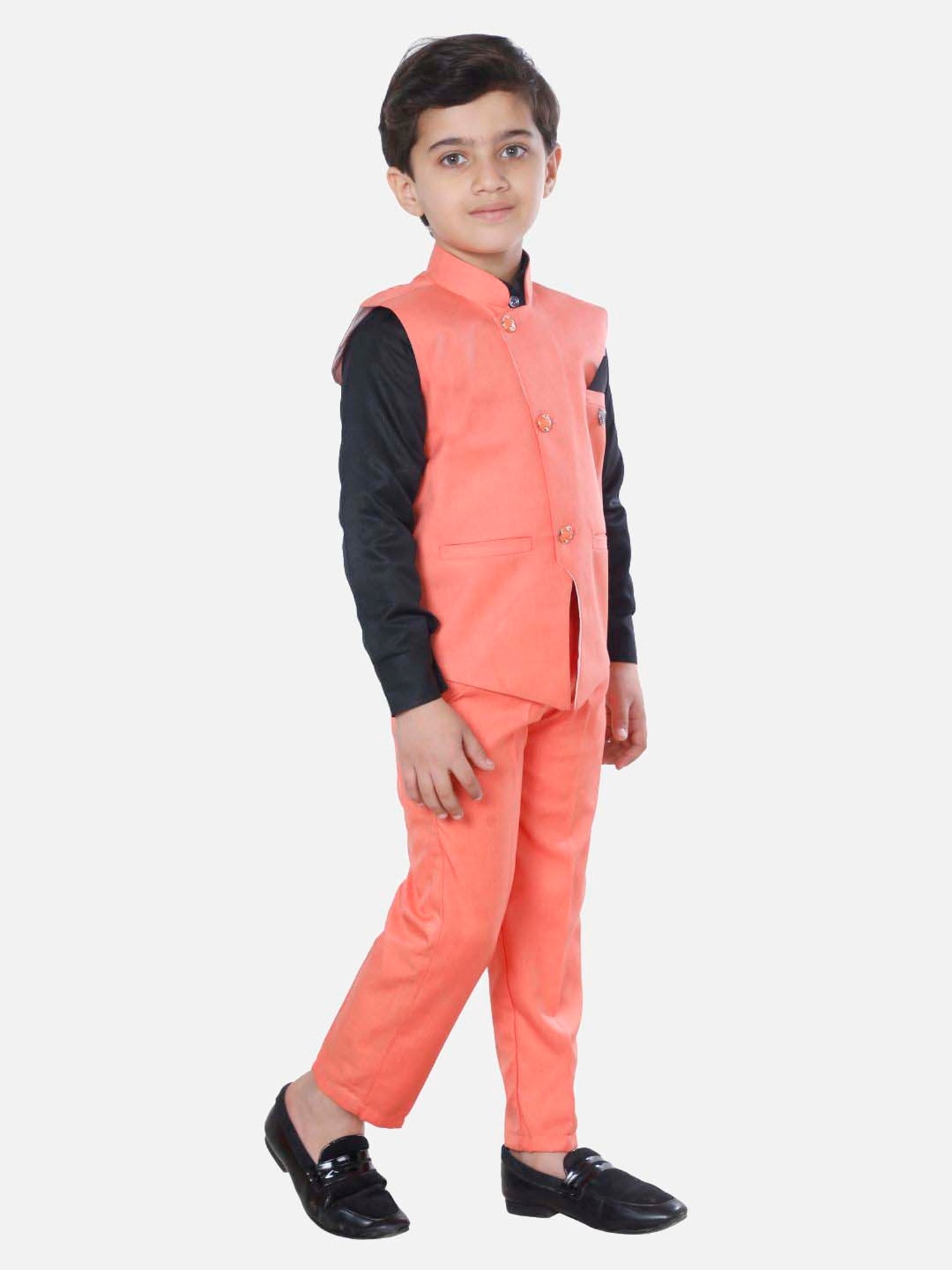 Fourfolds Boys Pink Solid Full Sleeves Clothing Set