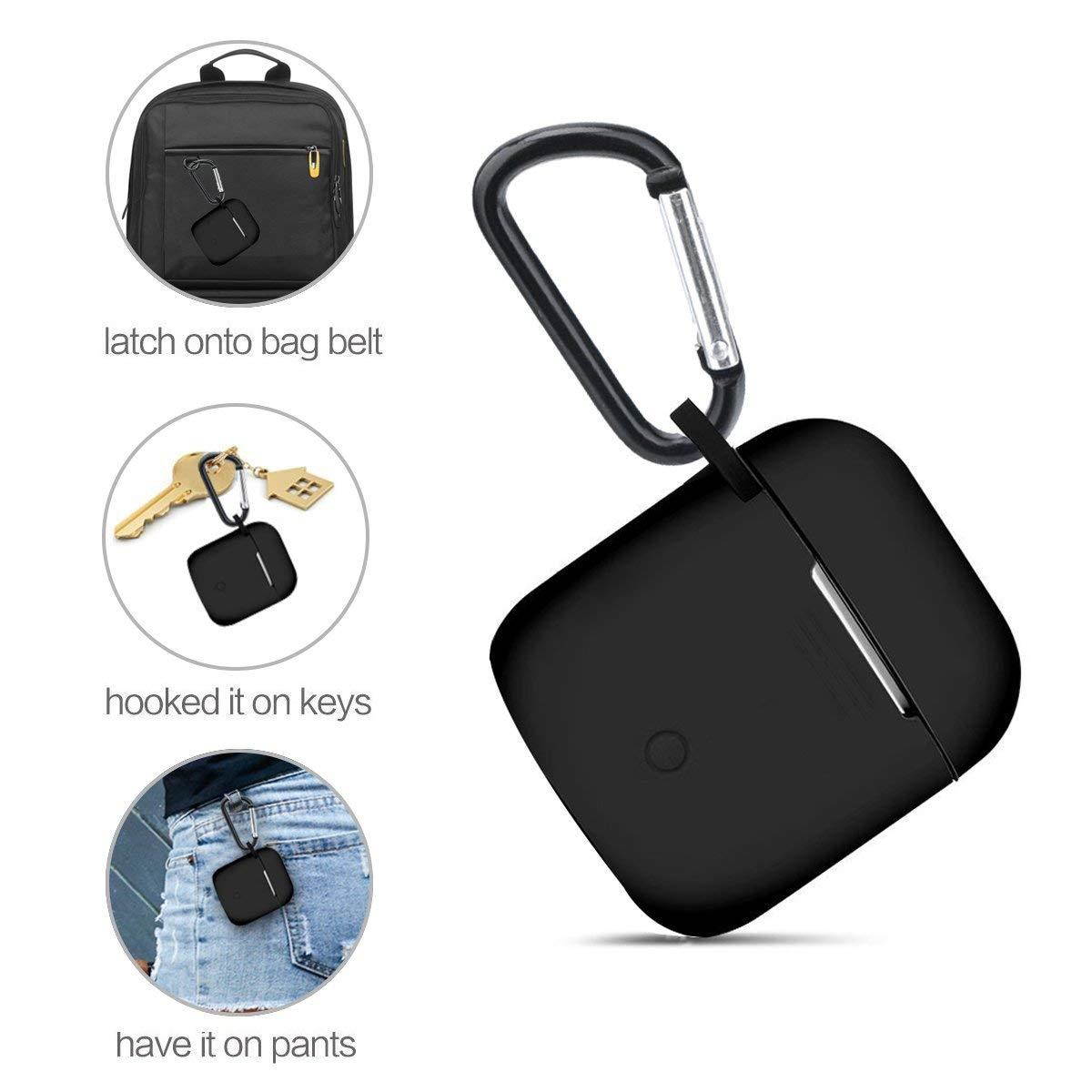 Airpods Accessories Set, Filoto Airpods Waterproof Silicone Case Cover with Keychain/Strap/Earhooks/Accessories Storage Travel Box for Apple Airpod (Black)