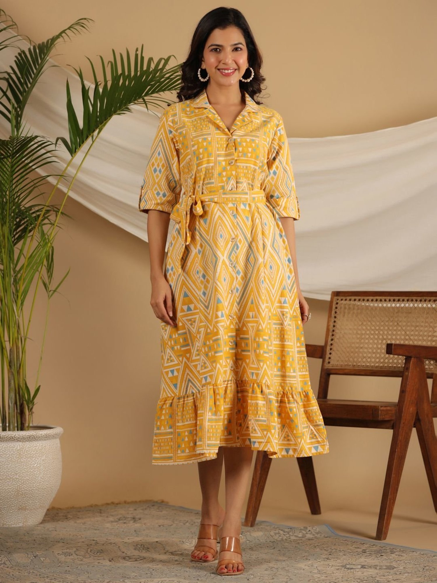 Saffron Threads Black Cotton Floral Print Ethnic Dress