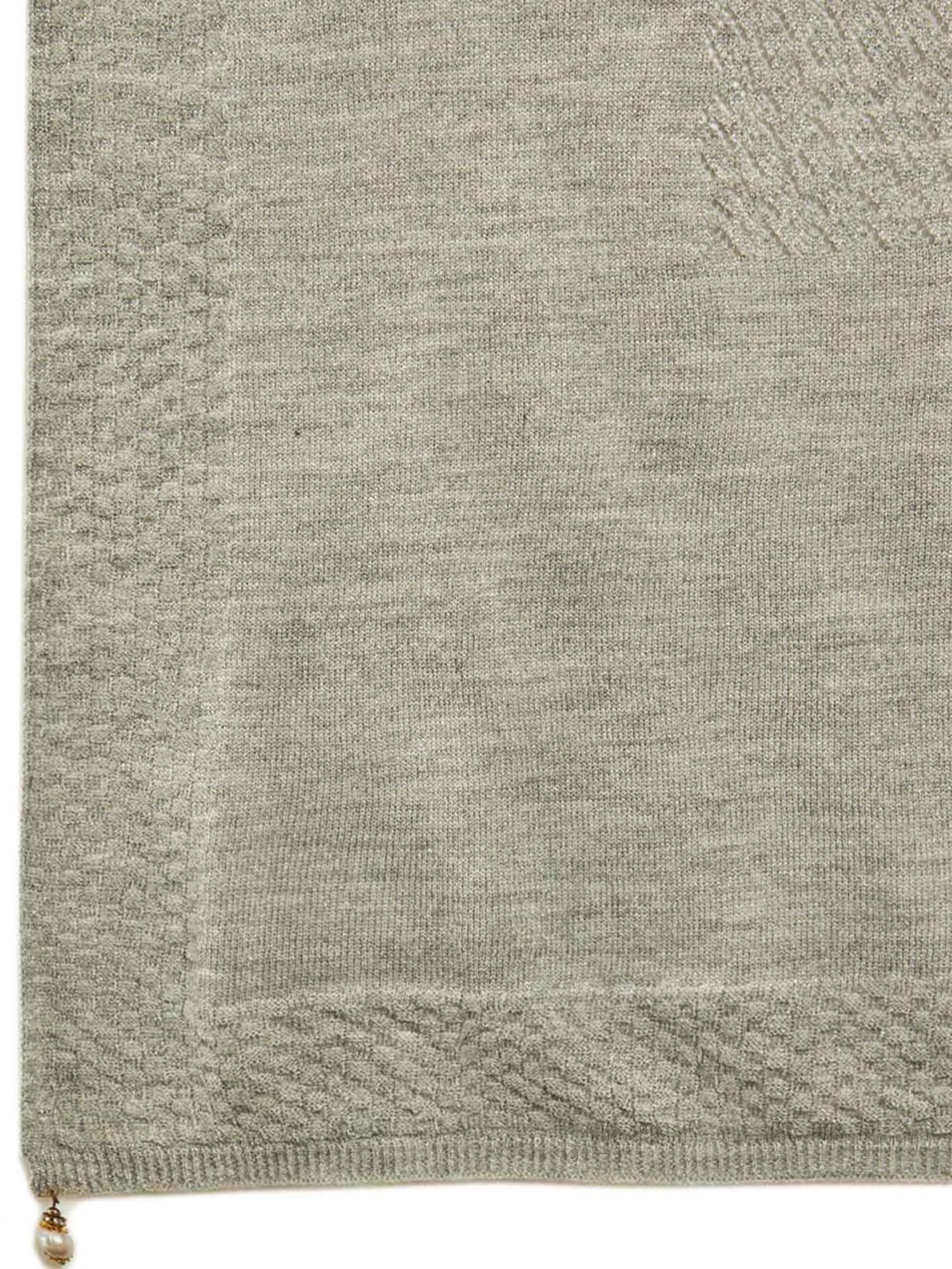 Soch Grey Acrylic Shimmery Pointelle Knit Shawl with Beaded Tassels