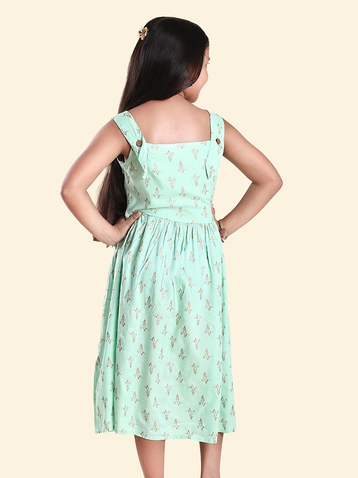 Kiddopanti Girls Green Printed Dress